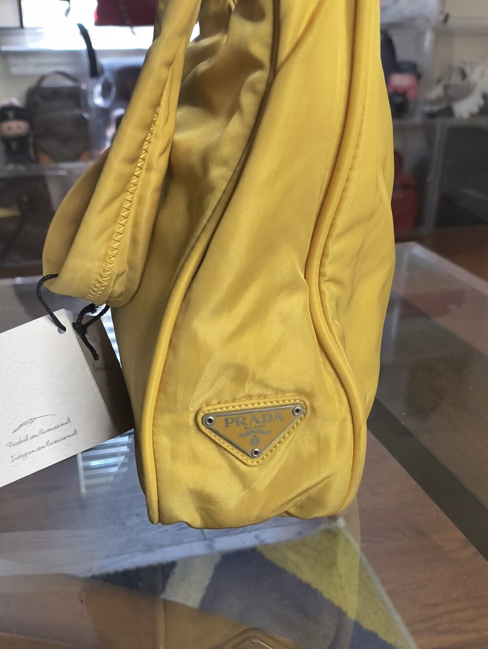 Vintage Prada Rare Yellow Tessuto Nylon Hobo Shoulder Bag | Made in Italy | Y2K - Picture 6 of 12